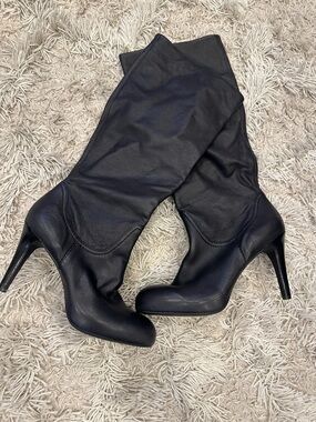 Enzo Angiolini Black Leather Knee-High Heel Boots